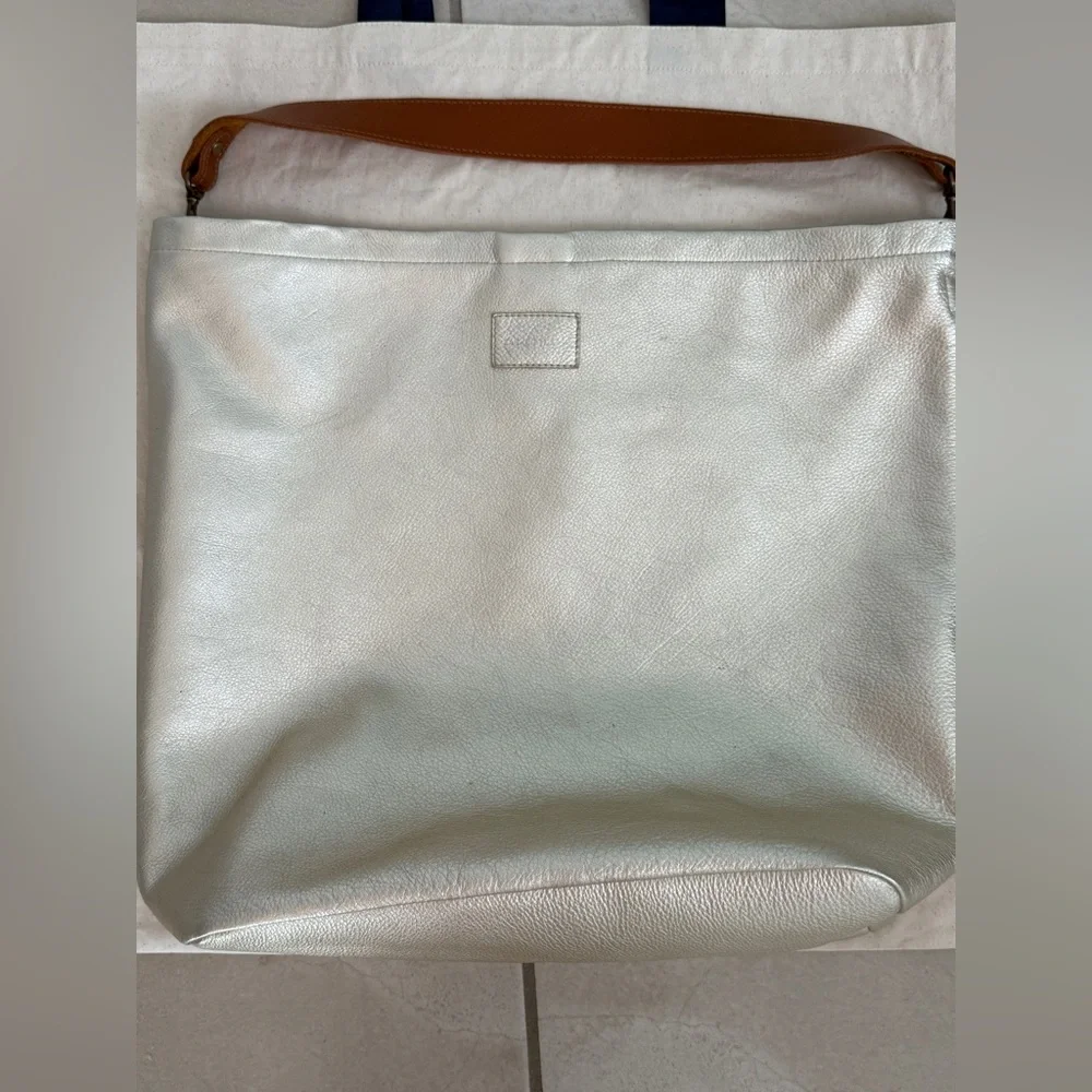 Metallic Pearl Shoulder Hobo with Tan Strap - Picture 3 of 16